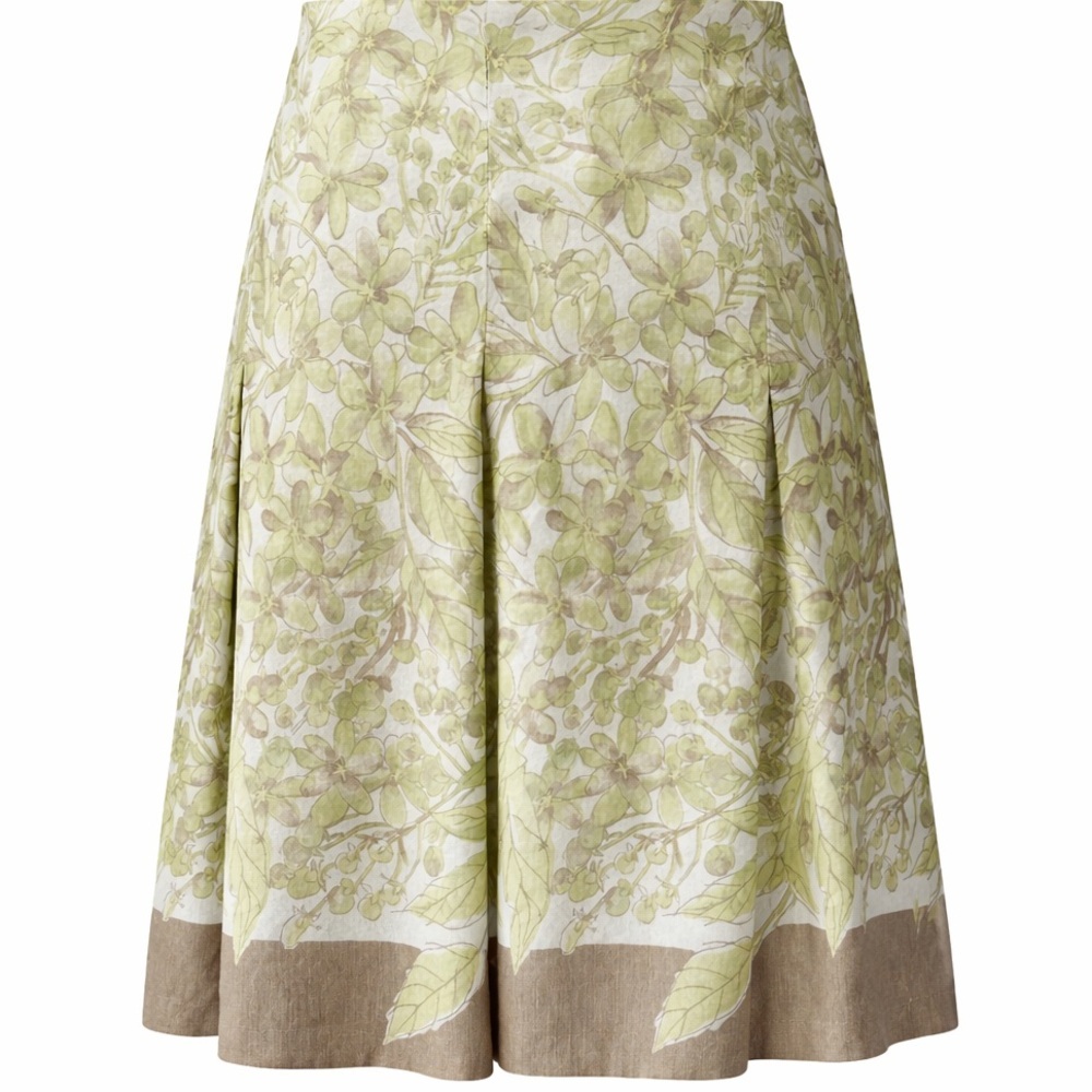 LOFT Linen Blend Floral Pleated Midi Skirt Green Spring Size 16 - Picture 2 of 9